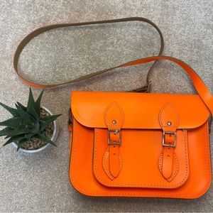 The Cambridge Satchel Company fluorescent orange leather cross body bag purse